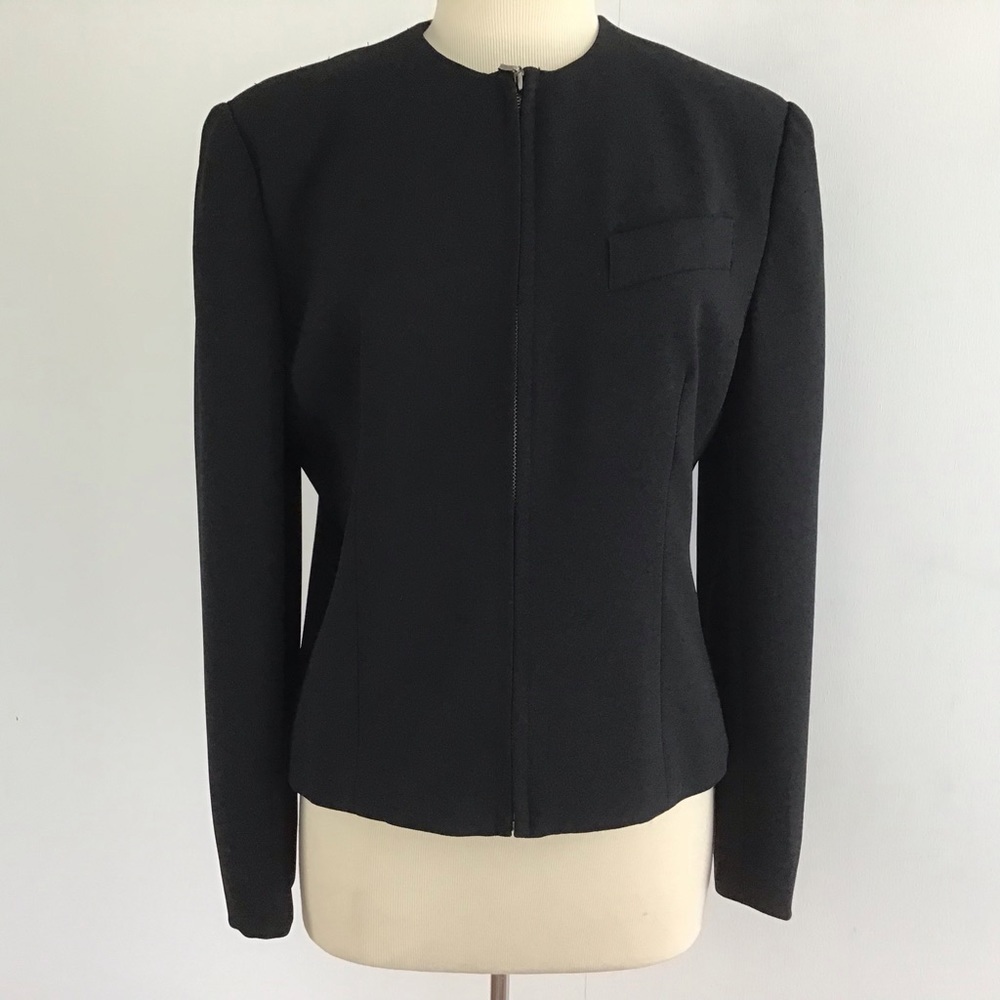 Rena Rowan for Saville zip front collarless tailored lined blazer Sz 12 VTG EUC